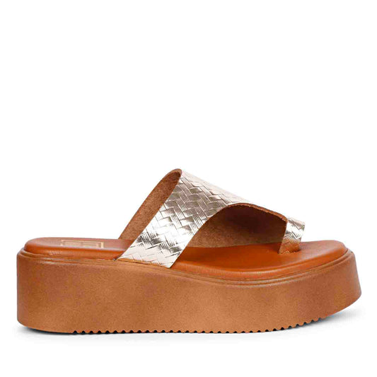 ViviBlu Gold Leather Platform Sandals