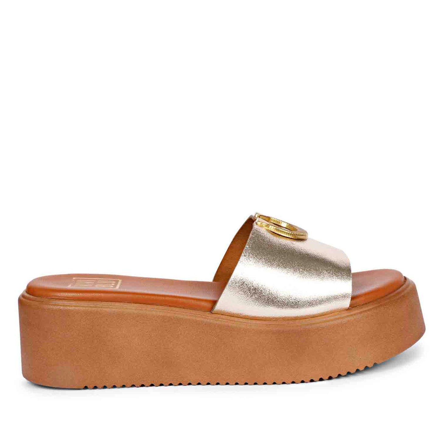 Nala Platin Leather Platform Sandals