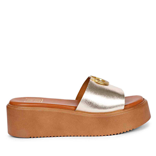 Nala Platin Leather Platform Sandals