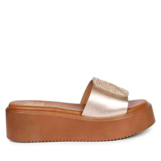 ViviBlu Cuoio Platform Sandals With Champange Leather