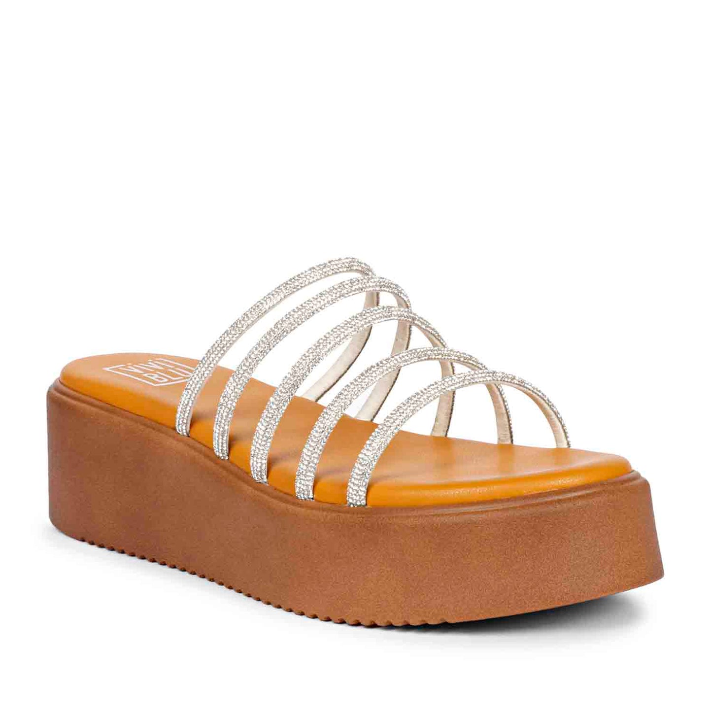 ViviBlu Musturd Leather Platform Sandals Embellished With White Straps
