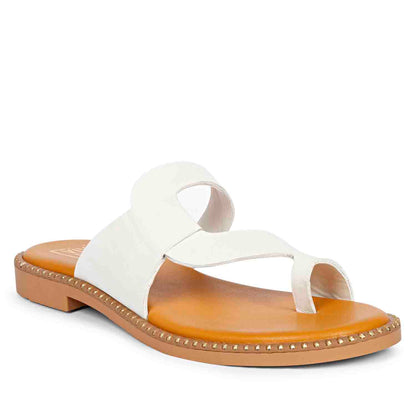 ViviBlu White Leather Flat Sandals