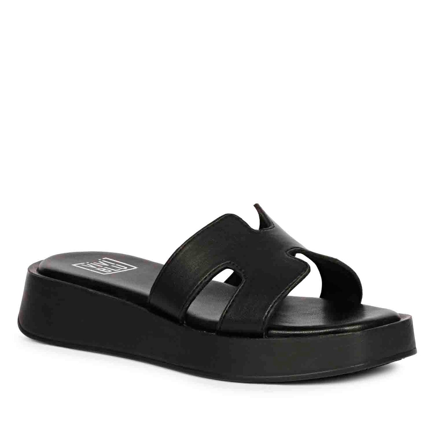 ViviBlu Black Leather Platform Sandals
