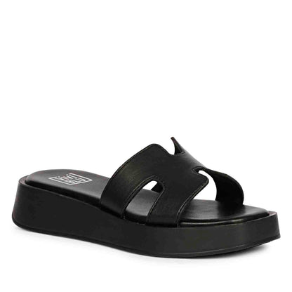 ViviBlu Black Leather Platform Sandals