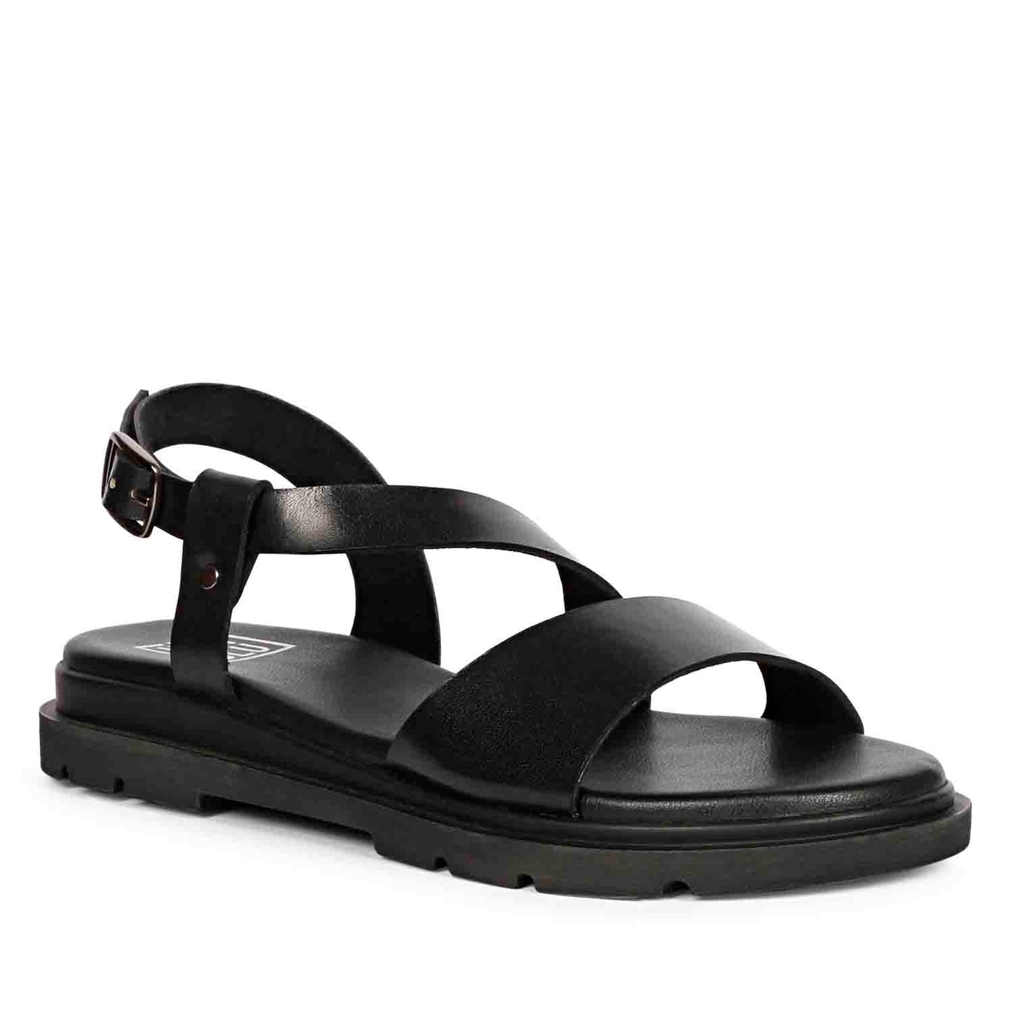 ViviBlu Black Leather Flat Sandals