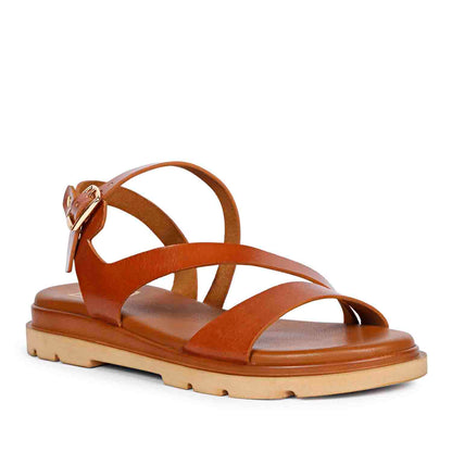 ViviBlu Tan Leather Flat Sandals