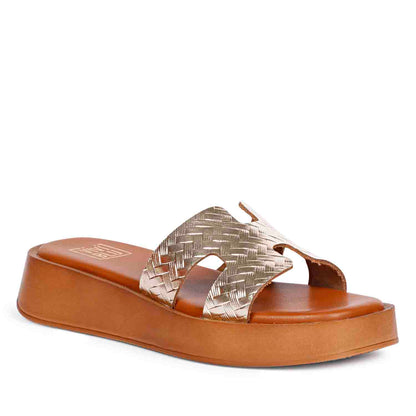 ViviBlu Gold Leather Platform Sandals