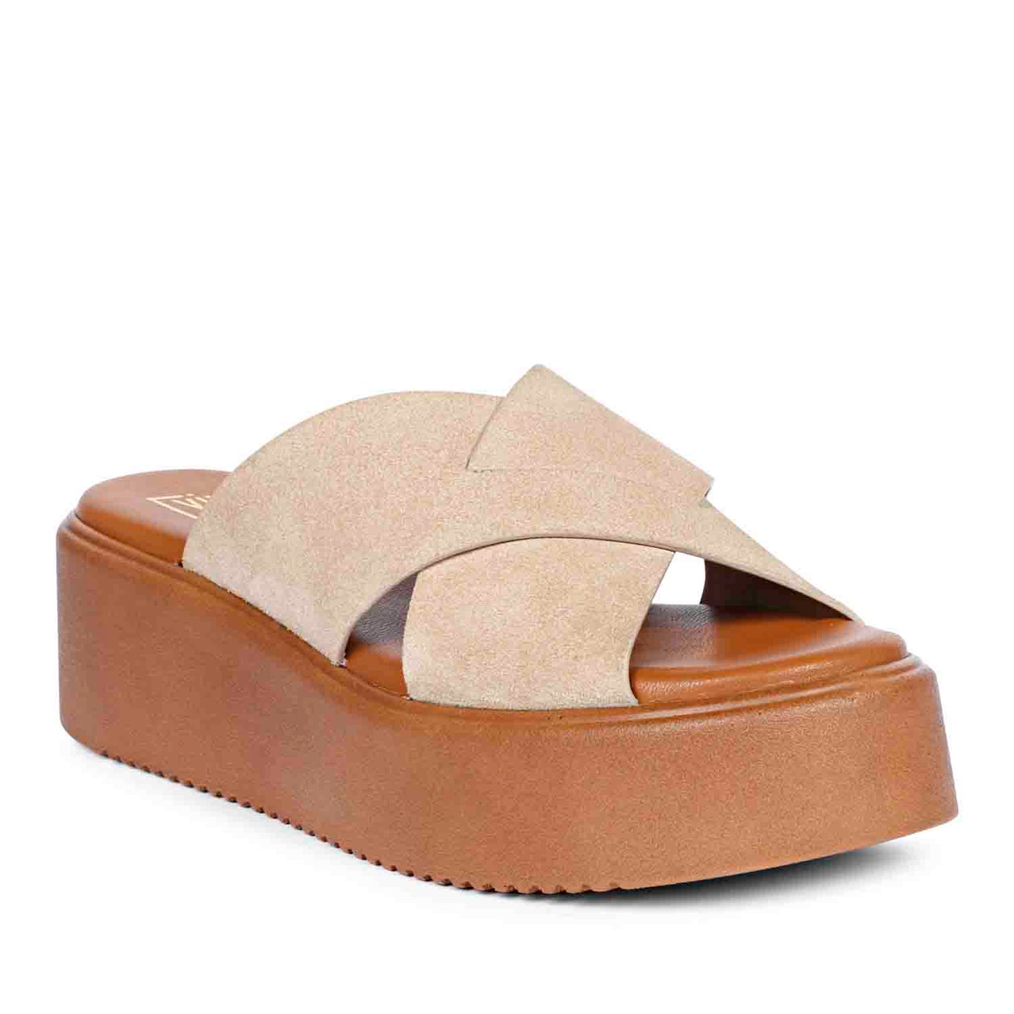 ViviBlu Beige Leather Platform Sandals