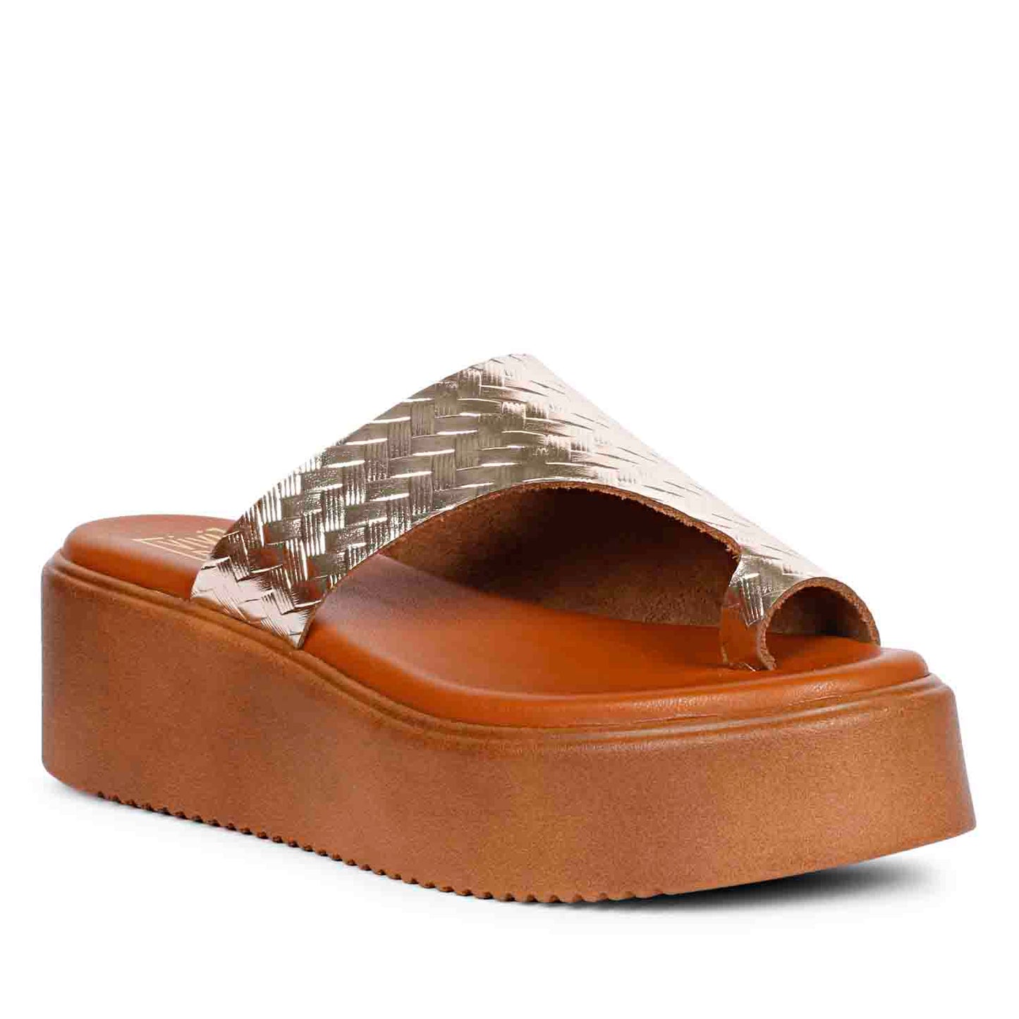 ViviBlu Gold Leather Platform Sandals