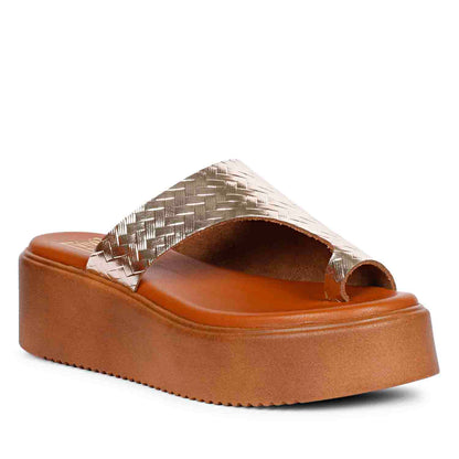 ViviBlu Gold Leather Platform Sandals