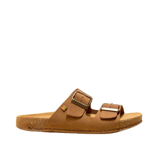 El Naturalista Wood Embellished Leather Block Sandals with Buckle