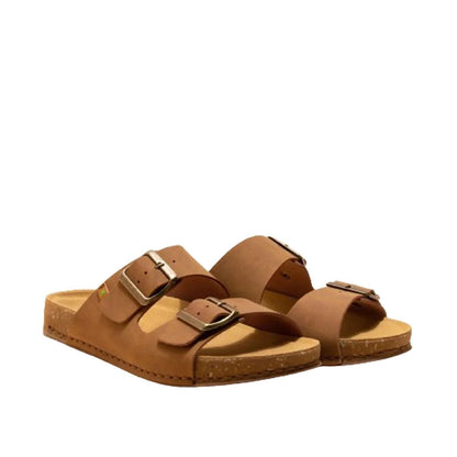 El Naturalista Wood Embellished Leather Block Sandals with Buckle