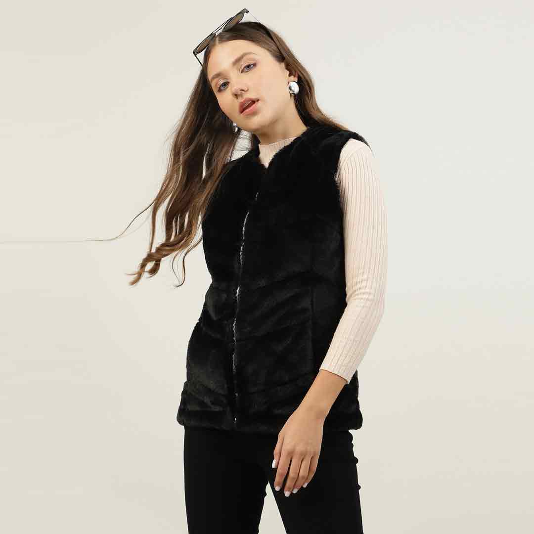 Saint Fernanda Black Fur Leather Women Jackets