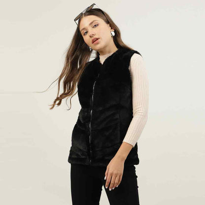 Saint Fernanda Black Fur Leather Women Jackets