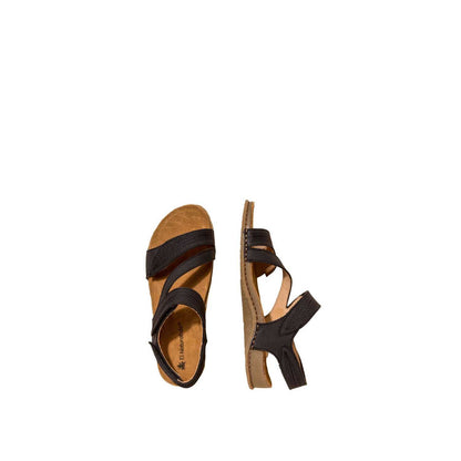 El Naturalista Black Embellished Leather Block Sandals with Buckle