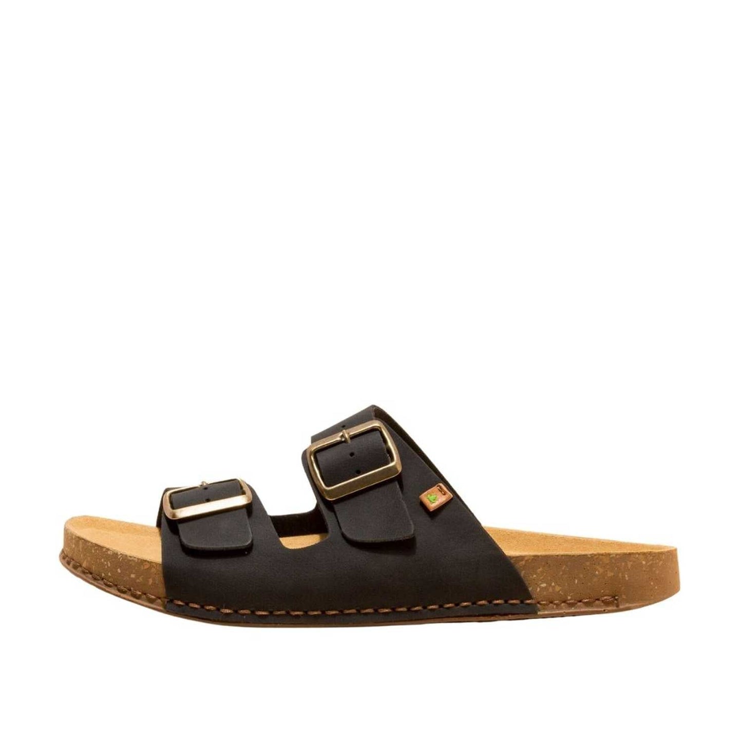 El Naturalista Black Embellished Leather Block Sandals with Buckle