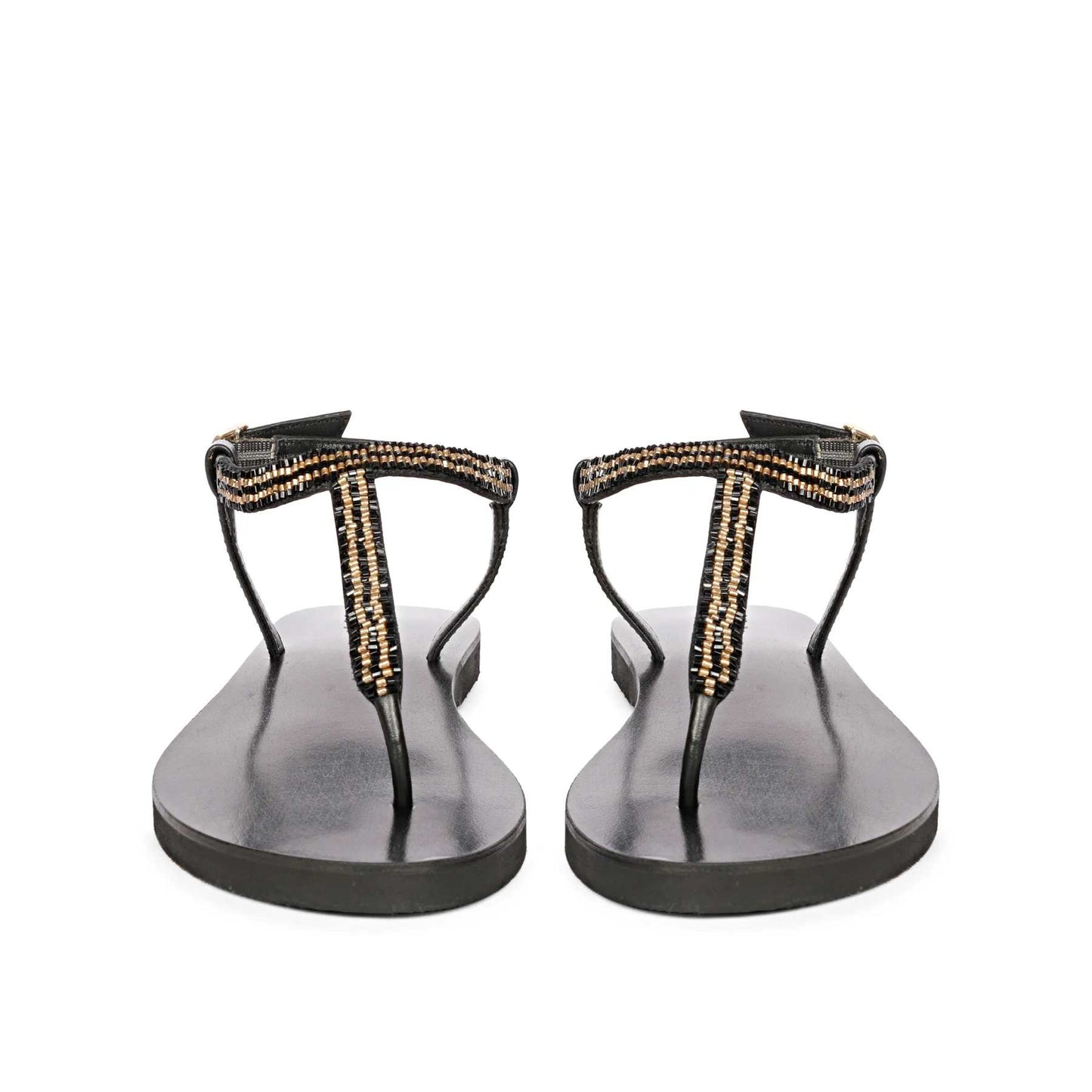 Saint Abigail Black Leather Flat Sandals