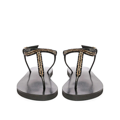Saint Abigail Black Leather Flat Sandals
