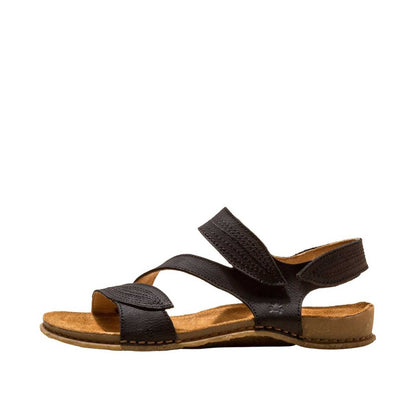 El Naturalista Black Embellished Leather Block Sandals with Buckle