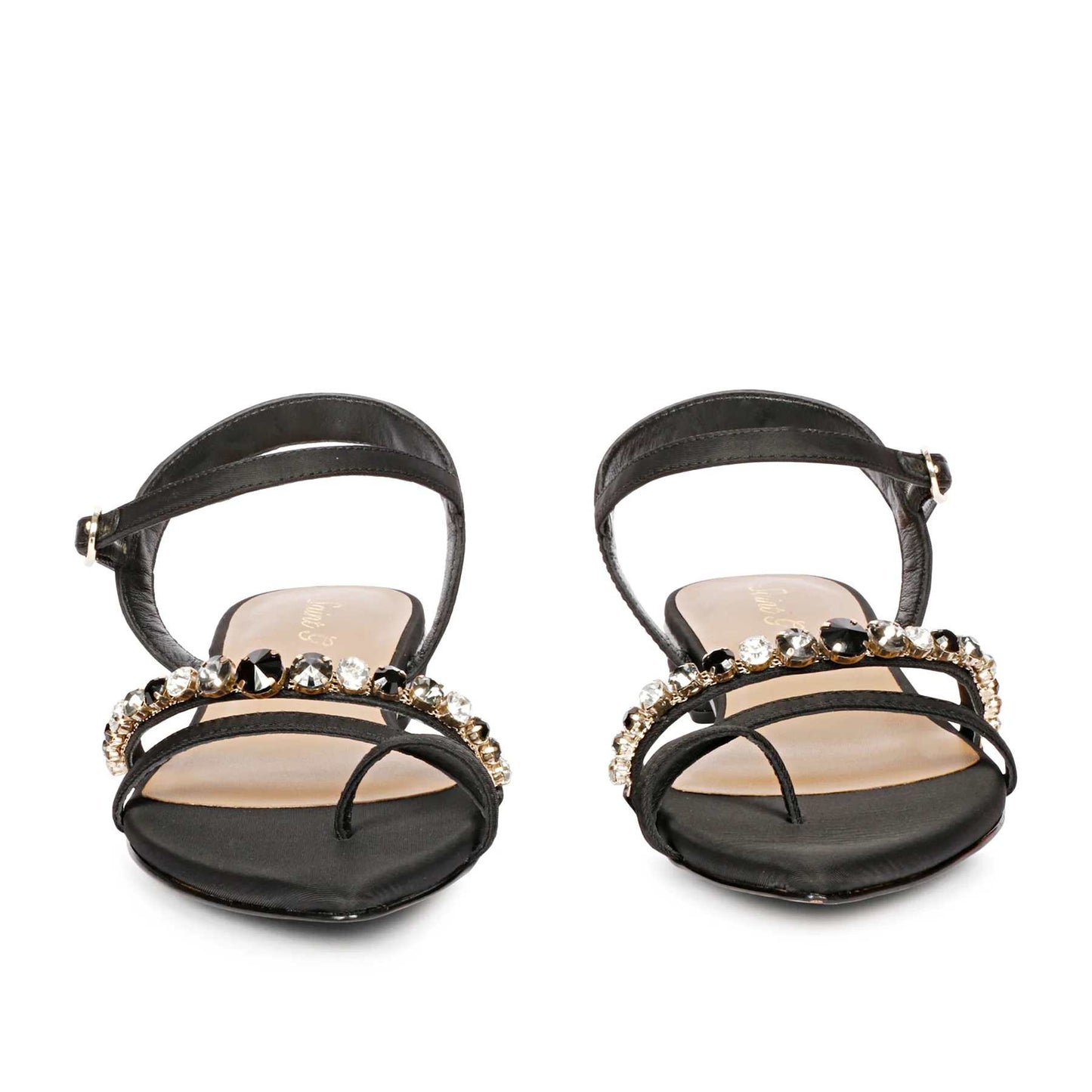 Annie Stone Embellished Black Nylon Fabric Sandals