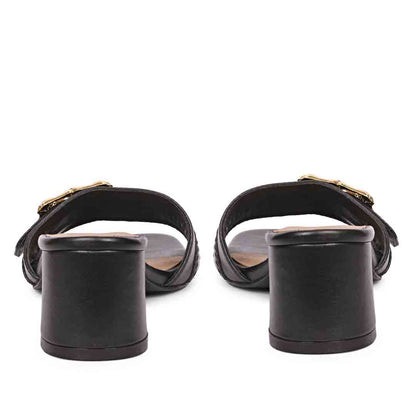 Saint Flavia Gold Square Buckle Leather Block Heels