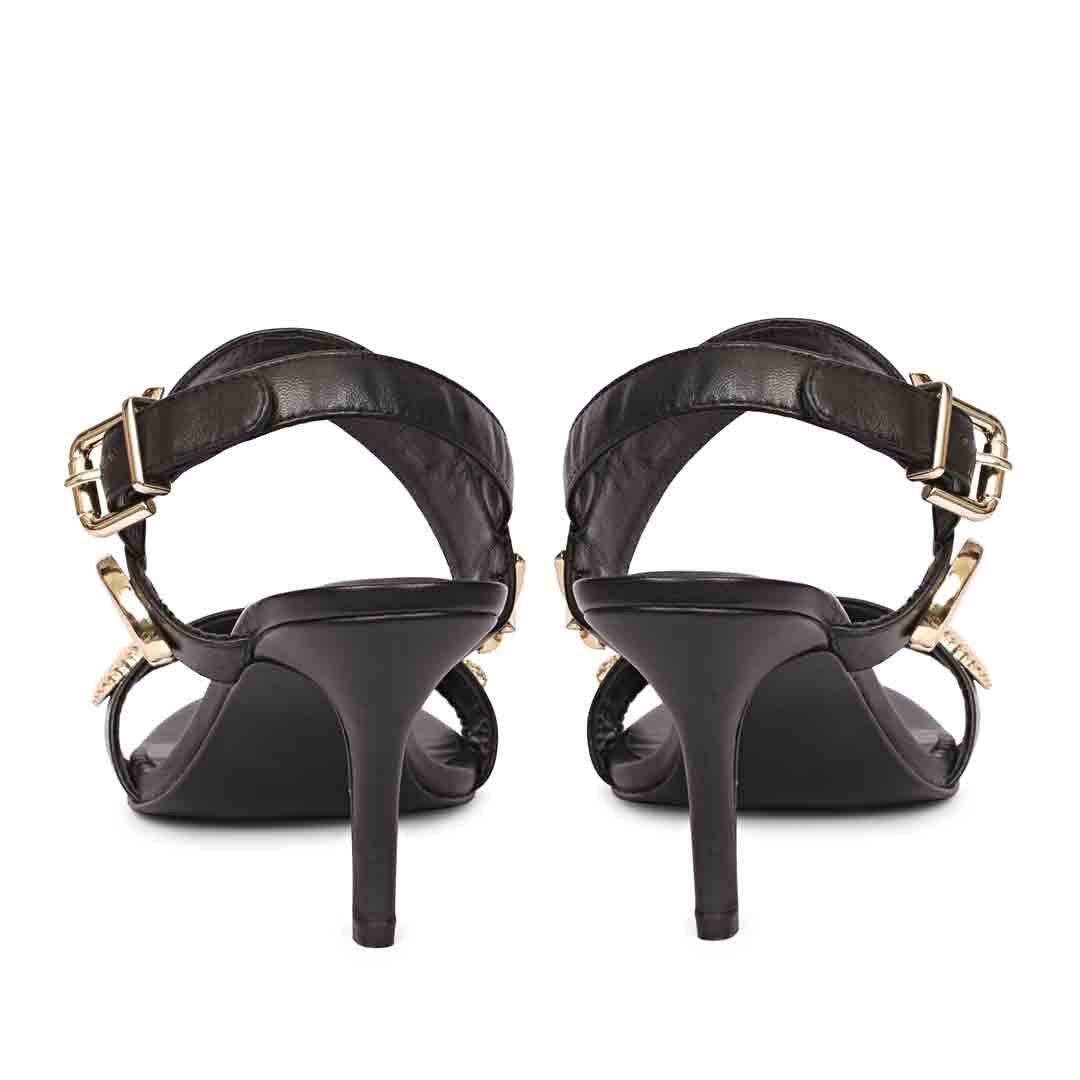 Saint Ravena Seashell & Star Embellished Black Leather Stilettos