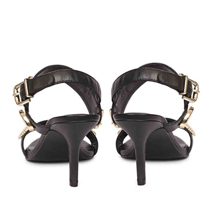 Saint Ravena Seashell & Star Embellished Black Leather Stilettos