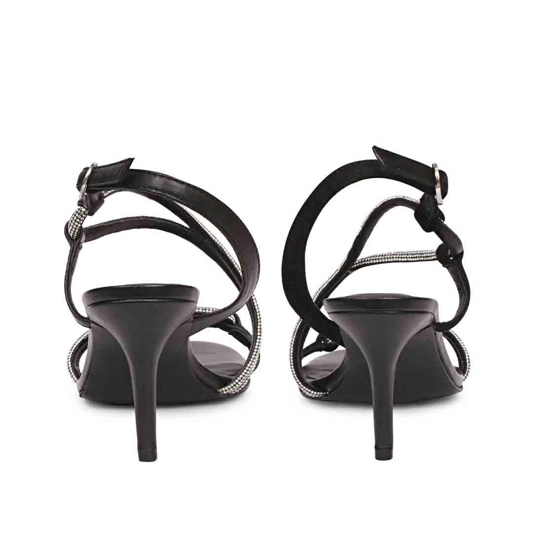 Saint Nessa Crystal Embellished Black Leather Stilettos