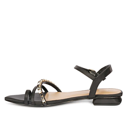 Annie Stone Embellished Black Nylon Fabric Sandals
