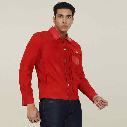Saint Nico Red Leather Men's Jacket With Collars