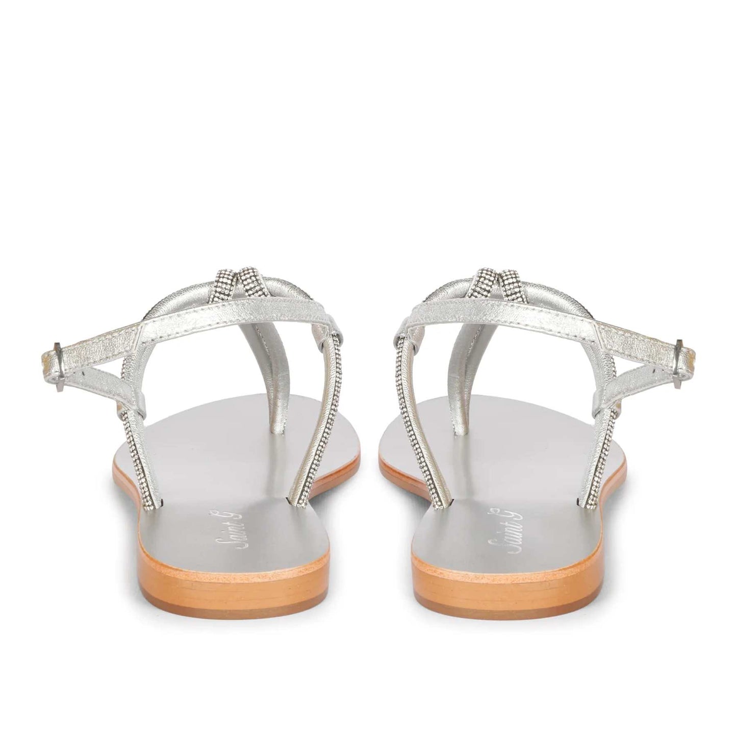 Saint Elsie Crystal Cord Silver Leather Flat Sandals