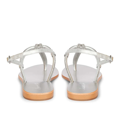 Saint Elsie Crystal Cord Silver Leather Flat Sandals
