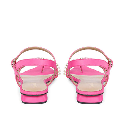 Saint Annie Stone Embellished Pink Nylon Fabric Sandals