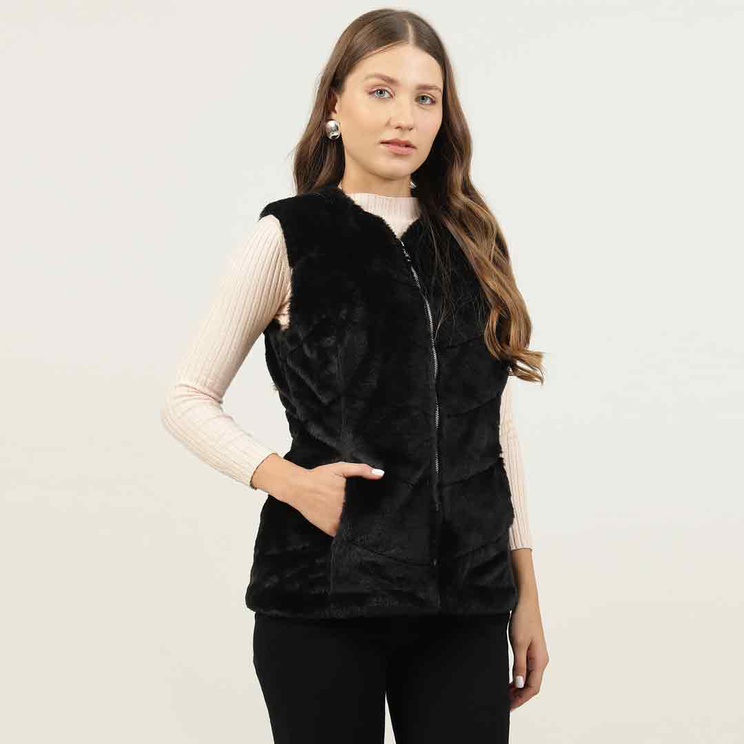 Saint Fernanda Black Fur Leather Women Jackets