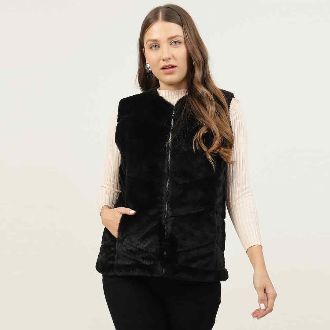 Saint Fernanda Black Fur Leather Women Jackets