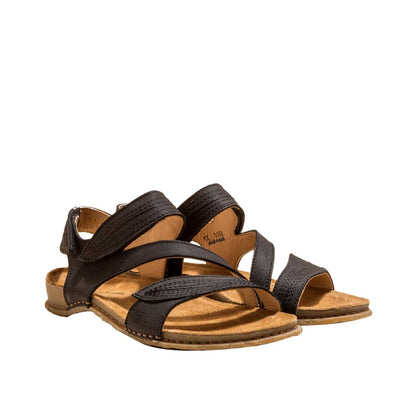 El Naturalista Black Embellished Leather Block Sandals with Buckle