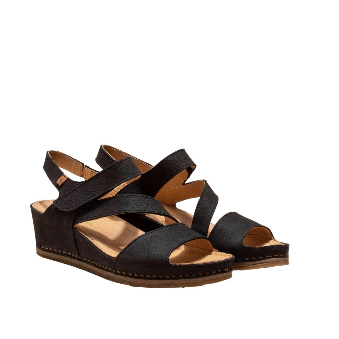 El Naturalista Black Embellished Leather Block Sandals with Buckle