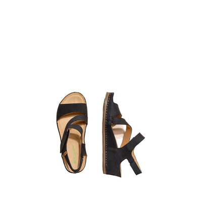 El Naturalista Black Embellished Leather Block Sandals with Buckle