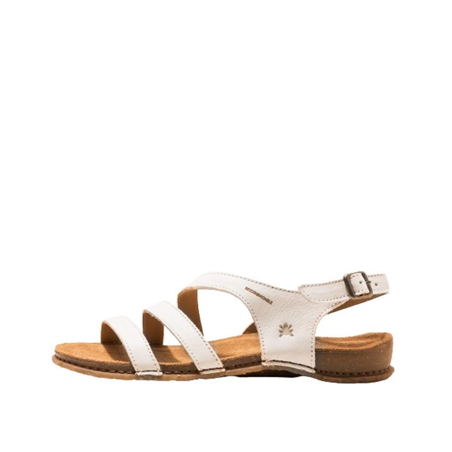 El Naturalista White Embellished Leather Block Sandals with Buckle