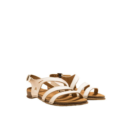 El Naturalista White Embellished Leather Block Sandals with Buckle