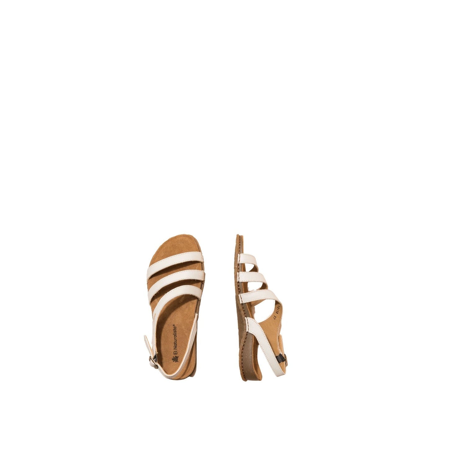 El Naturalista White Embellished Leather Block Sandals with Buckle