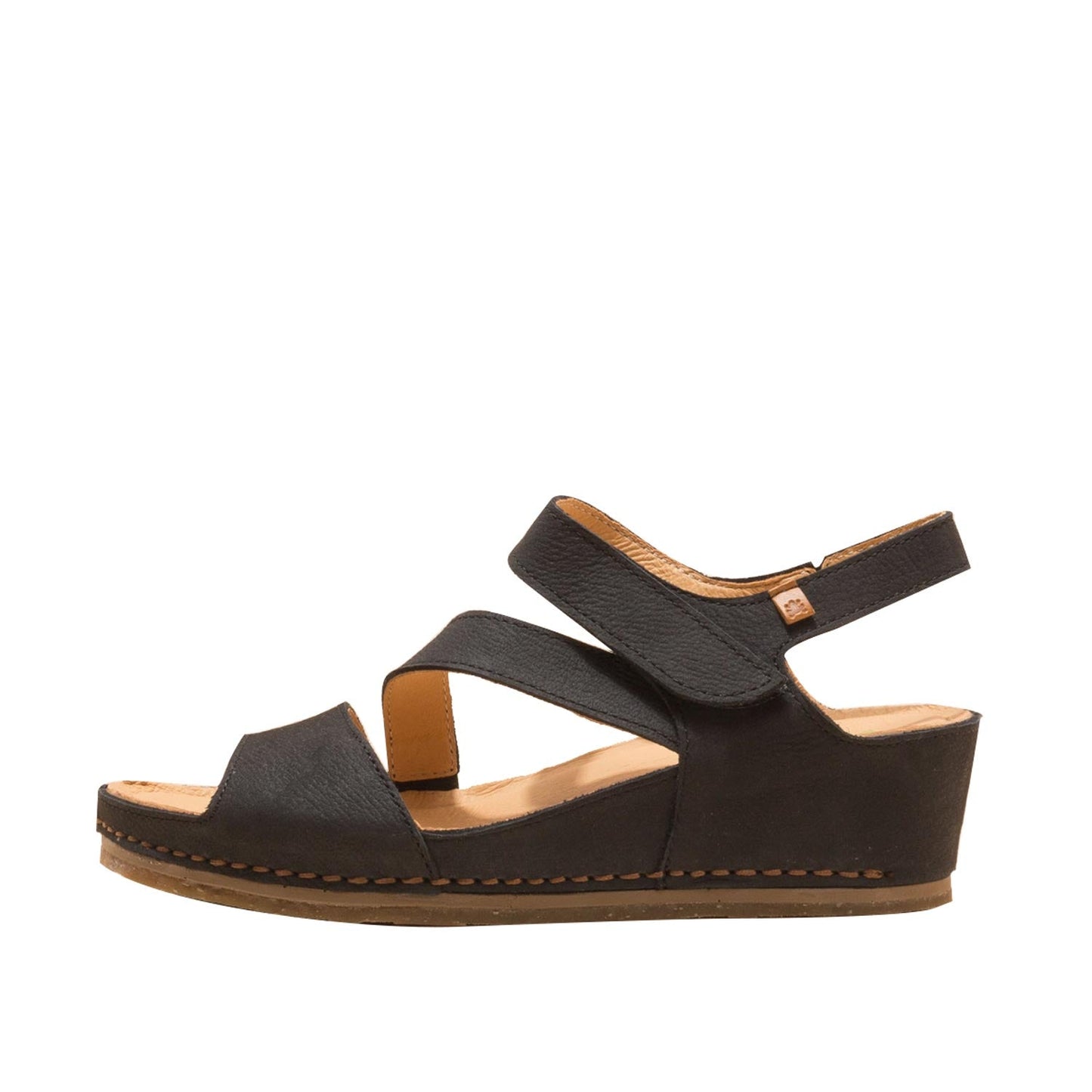 El Naturalista Black Embellished Leather Block Sandals with Buckle
