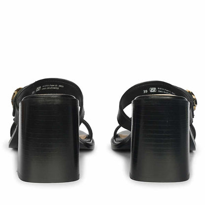 Saint Brisa Gold Emblems Black Leather Heels