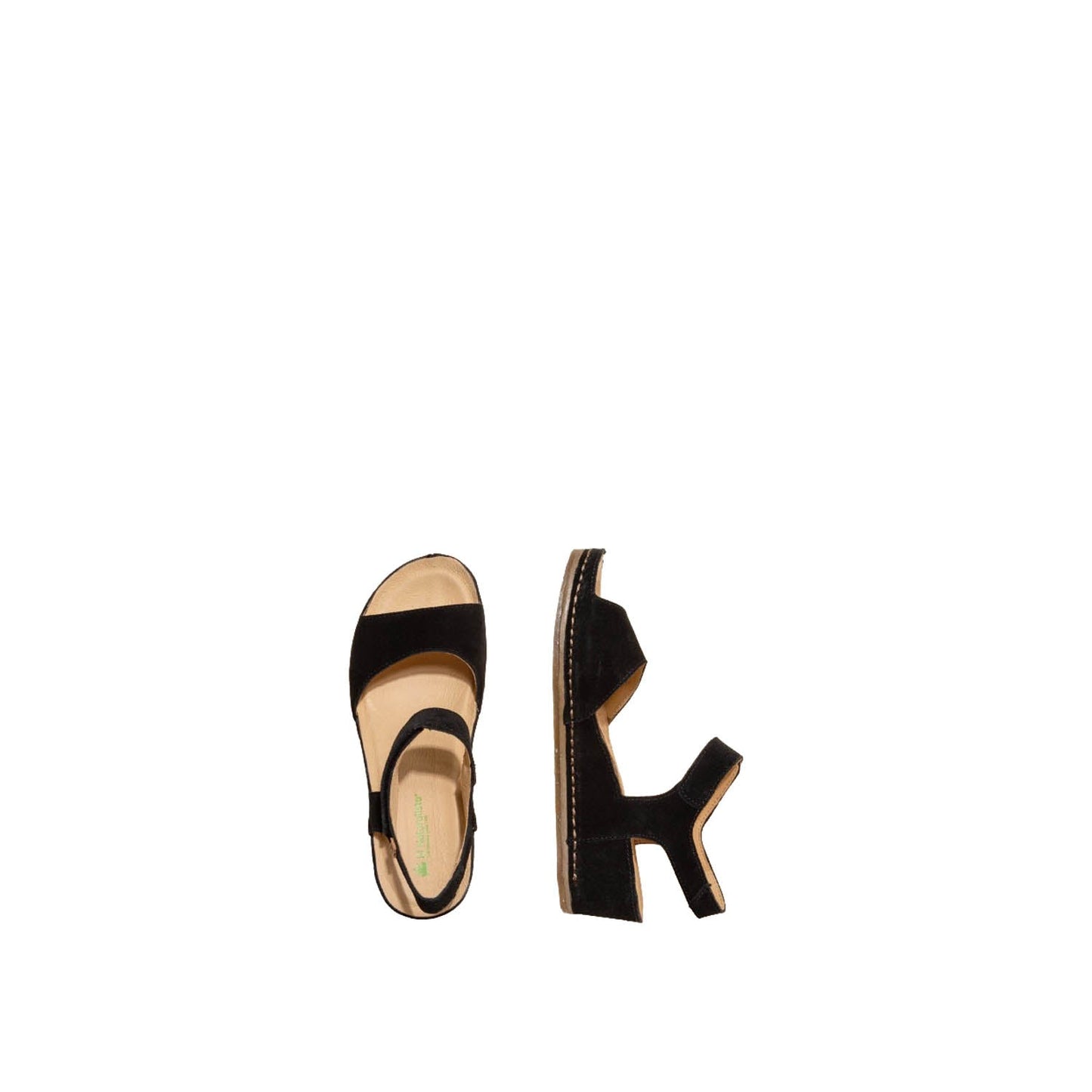 El Naturalista Black Embellished Leather Block Sandals with Buckle