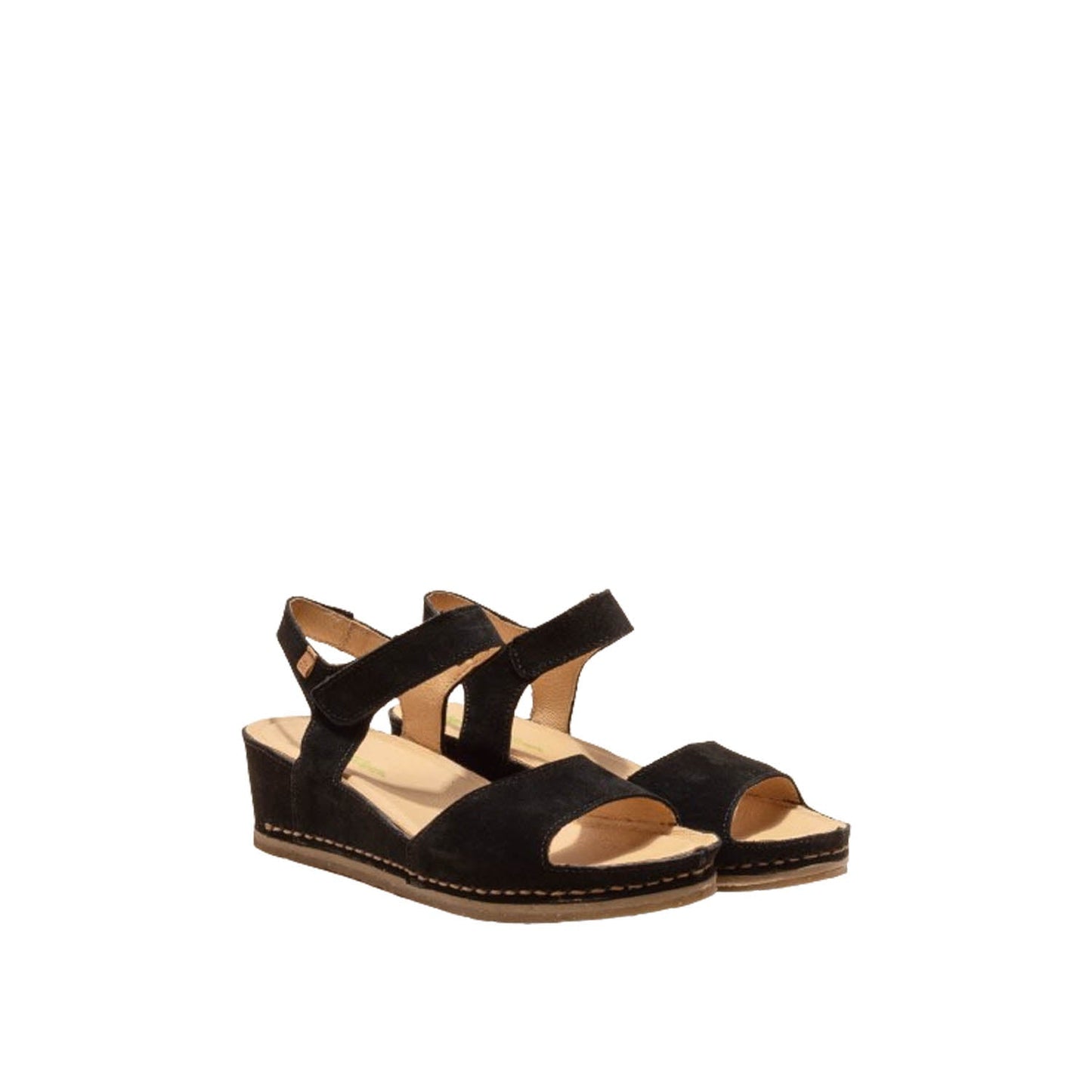 El Naturalista Black Embellished Leather Block Sandals with Buckle