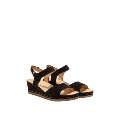 El Naturalista Black Embellished Leather Block Sandals with Buckle