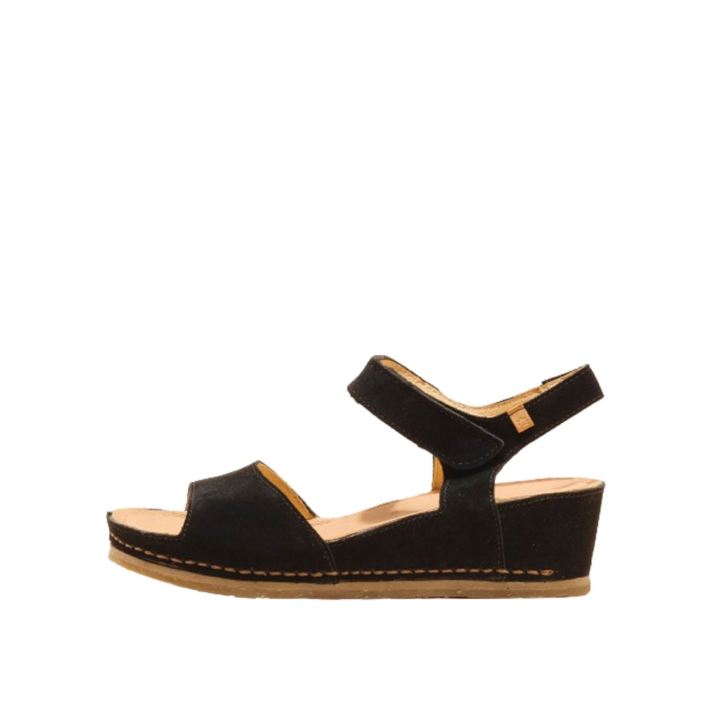 El Naturalista Black Embellished Leather Block Sandals with Buckle