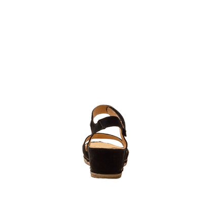 El Naturalista Black Embellished Leather Block Sandals with Buckle