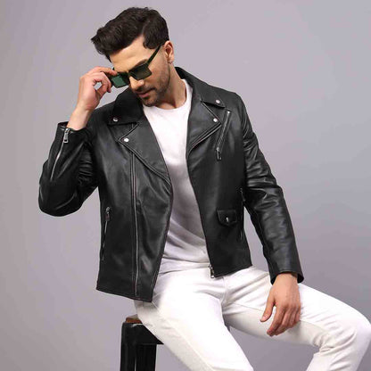 Saint Logan Men's Black Leather Biker Style Jackets
