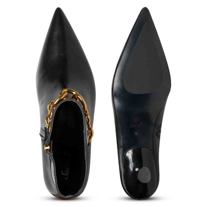 Saint Freya Chain Embellished Black Leather Long Boots